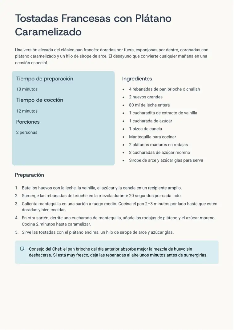 Página real: Tostadas Francesas con Plátano Caramelizado