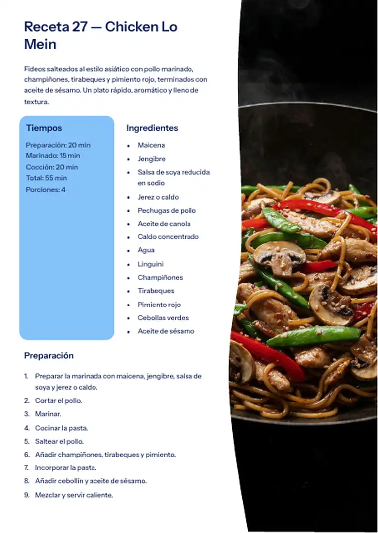 Página de la receta Chicken Lo Mein del EXTRA
