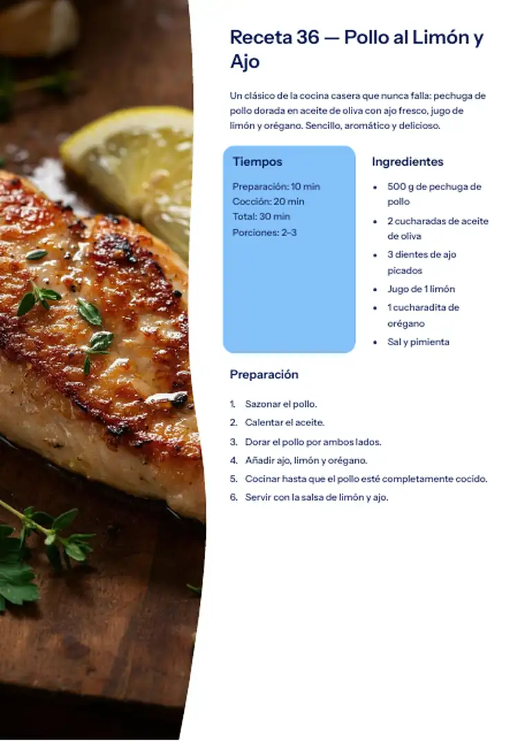 Página de la receta Pollo al Limón y Ajo del EXTRA